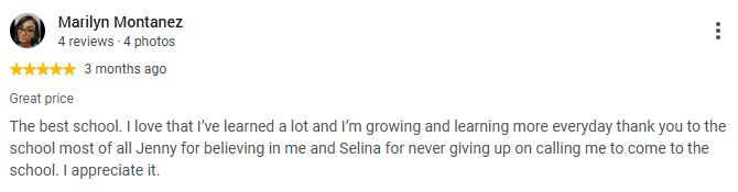 Screenshot of Marilyn Montanez's five-star Google review
